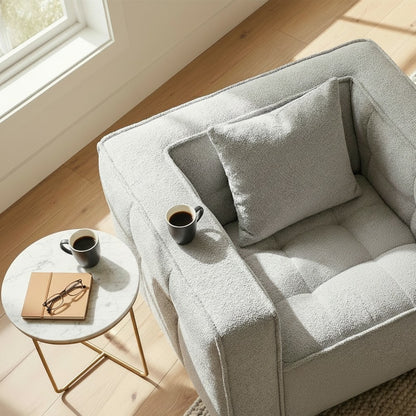 ALUXO Murray Modern Chesterfield Design Armchair In Putty Boucle Fabric