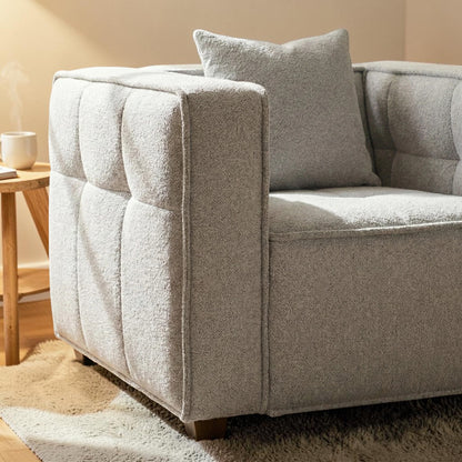 ALUXO Murray Modern Chesterfield Design Armchair In Putty Boucle Fabric