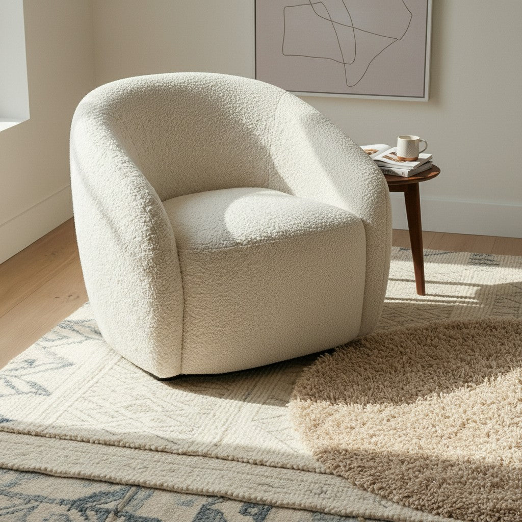 ALUXO Nolita Accent Armchair In Koala Boucle Fabric