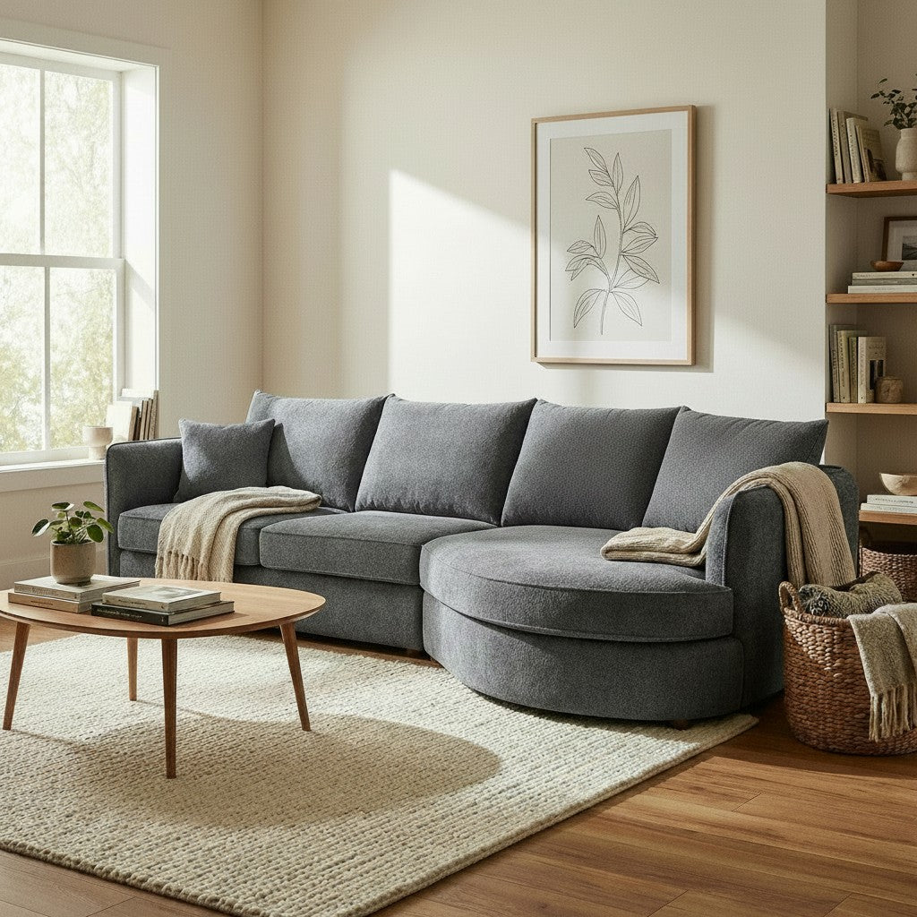 ALUXO Rubin Right Hand Facing Corner Sofa In Pebble Grey Boucle Fabric