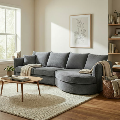 ALUXO Rubin Right Hand Facing Corner Sofa In Pebble Grey Boucle Fabric