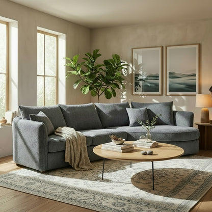 ALUXO Rubin Right Hand Facing Corner Sofa In Pebble Grey Boucle Fabric