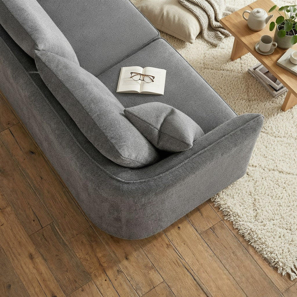 ALUXO Rubin Right Hand Facing Corner Sofa In Pebble Grey Boucle Fabric