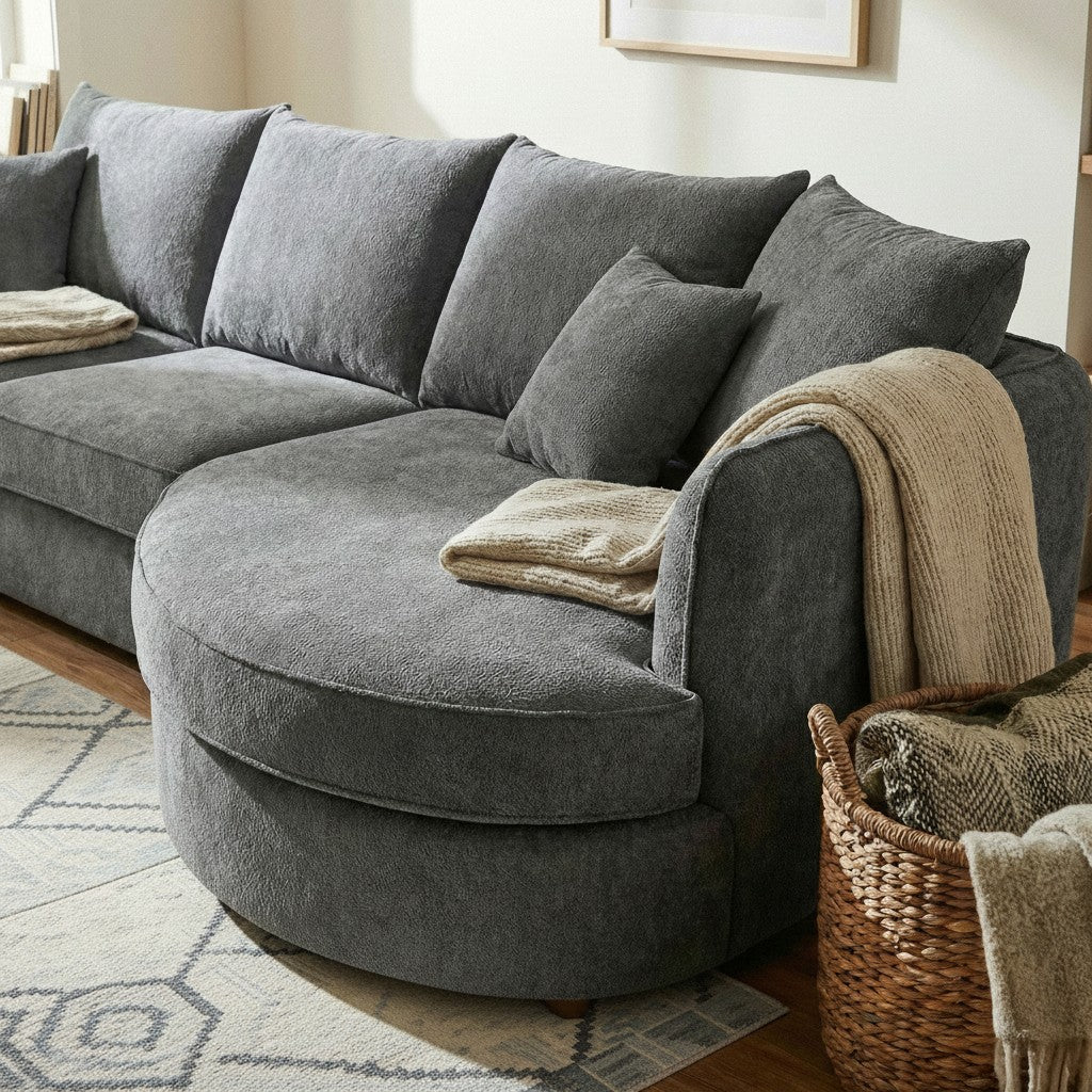 ALUXO Rubin Right Hand Facing Corner Sofa In Pebble Grey Boucle Fabric
