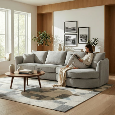 ALUXO Rubin Right Hand Facing Corner Sofa In Pebble Grey Boucle Fabric