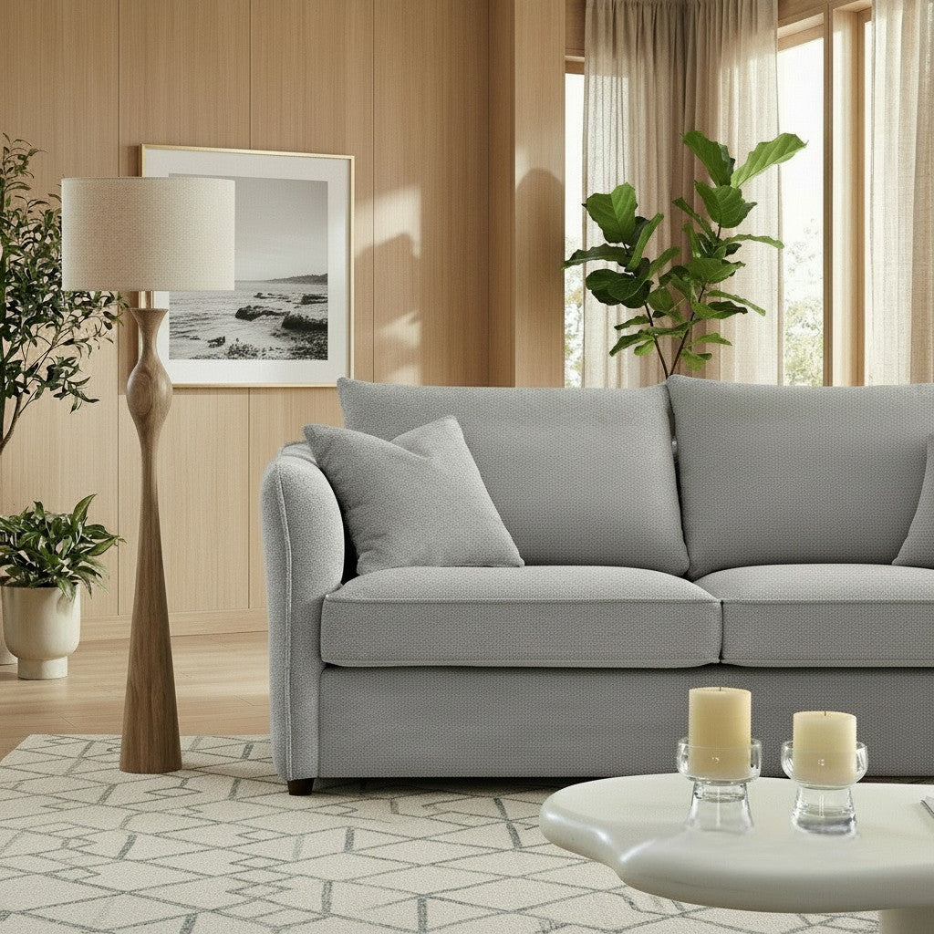 ALUXO Rubin Right Hand Facing Corner Sofa In Pebble Grey Boucle Fabric