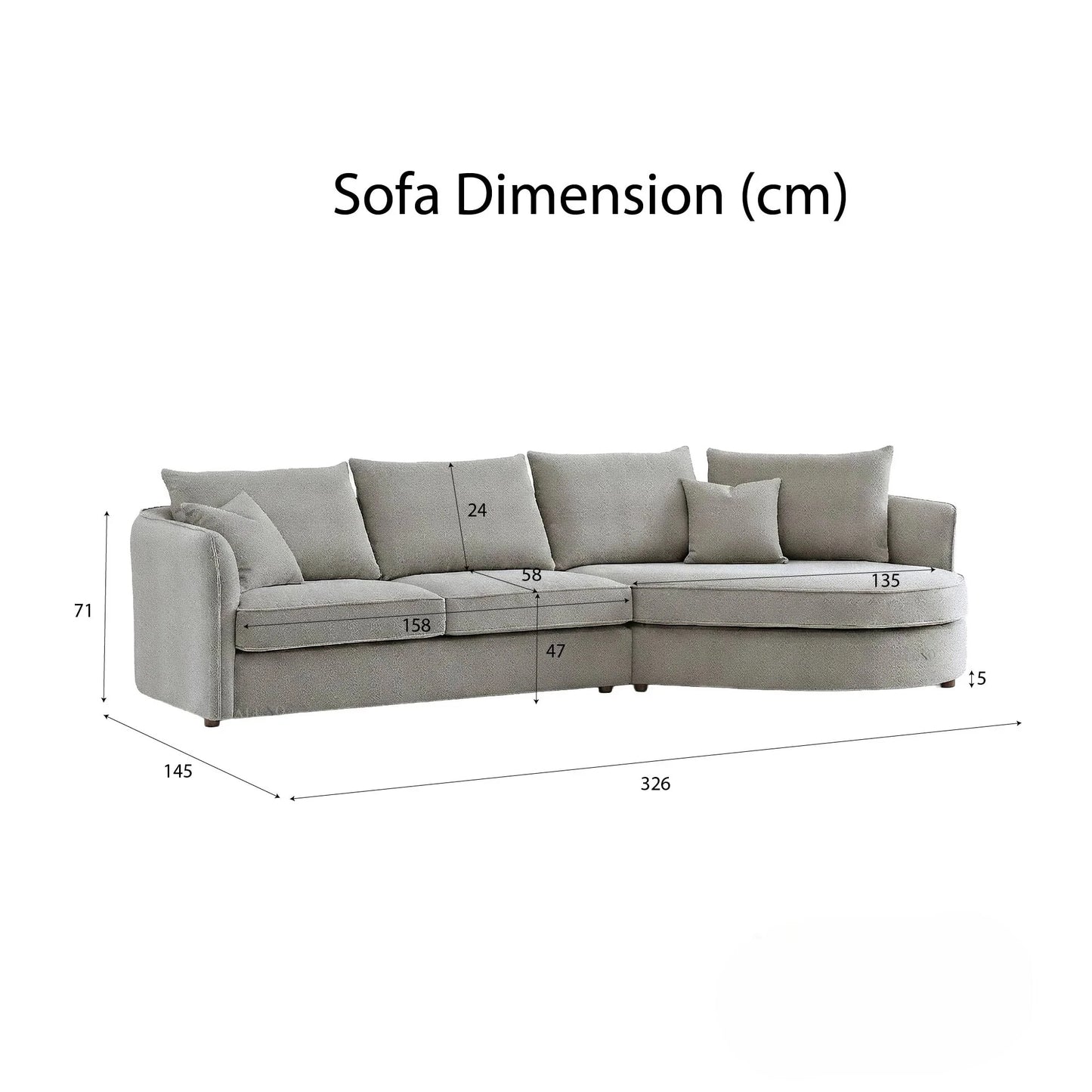 ALUXO Rubin Right Hand Facing Corner Sofa In Pebble Grey Boucle Fabric