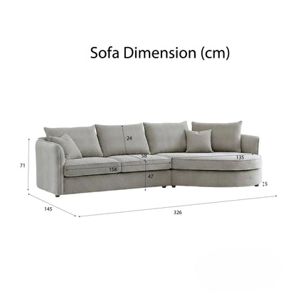 ALUXO Rubin Right Hand Facing Corner Sofa In Pebble Grey Boucle Fabric