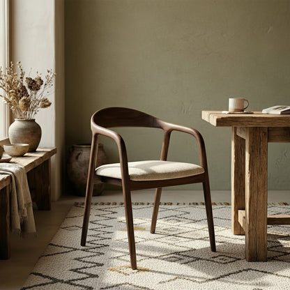 ALUXO Tess Walnut Dining Chair In Oatmeal Beige Boucle Fabric - Set Of 2