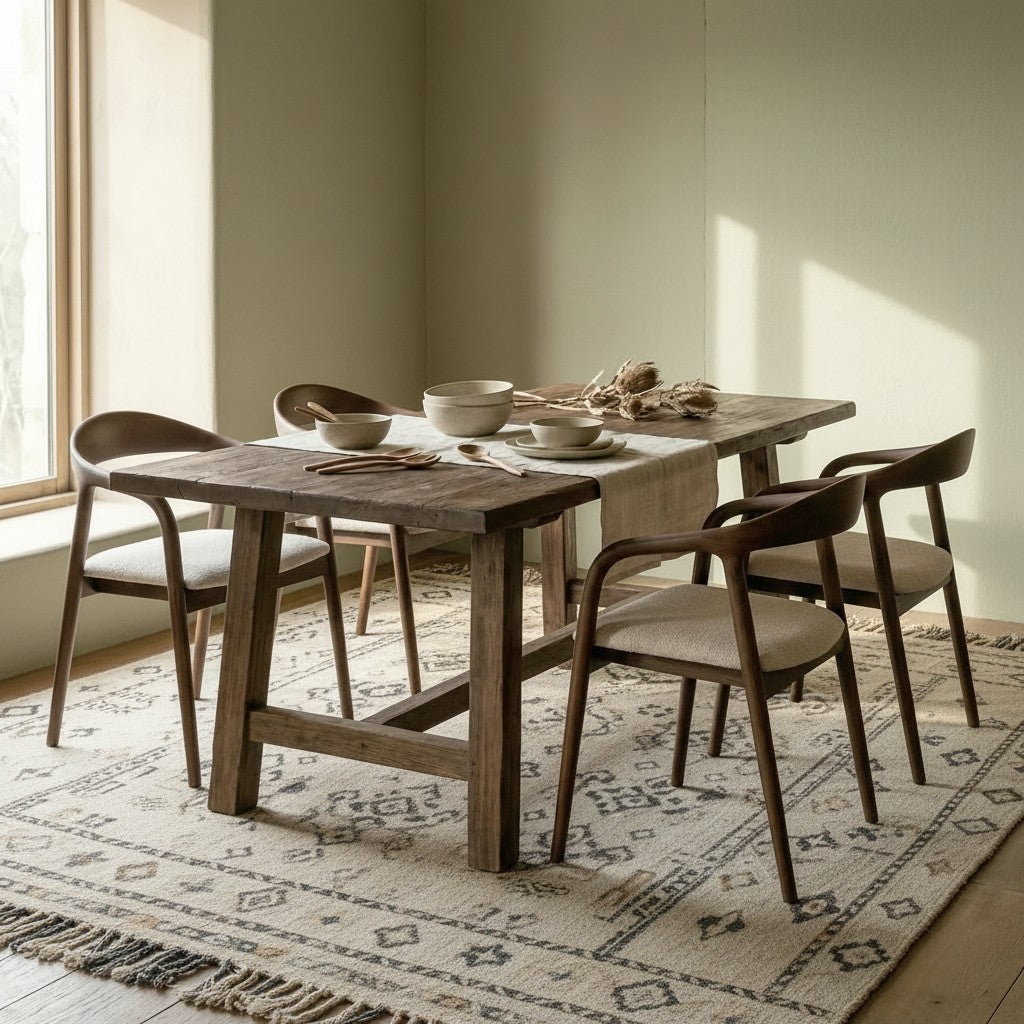 ALUXO Tess Walnut Dining Chair In Oatmeal Beige Boucle Fabric - Set Of 2