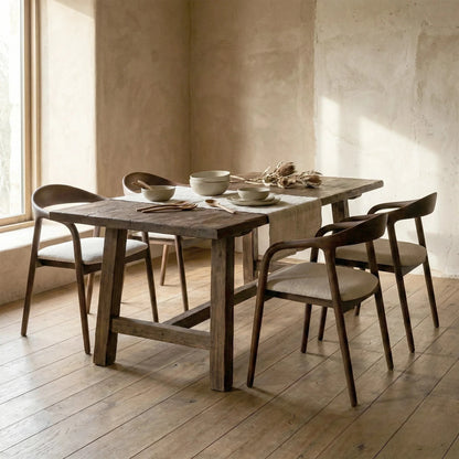 ALUXO Tess Walnut Dining Chair In Oatmeal Beige Boucle Fabric - Set Of 2