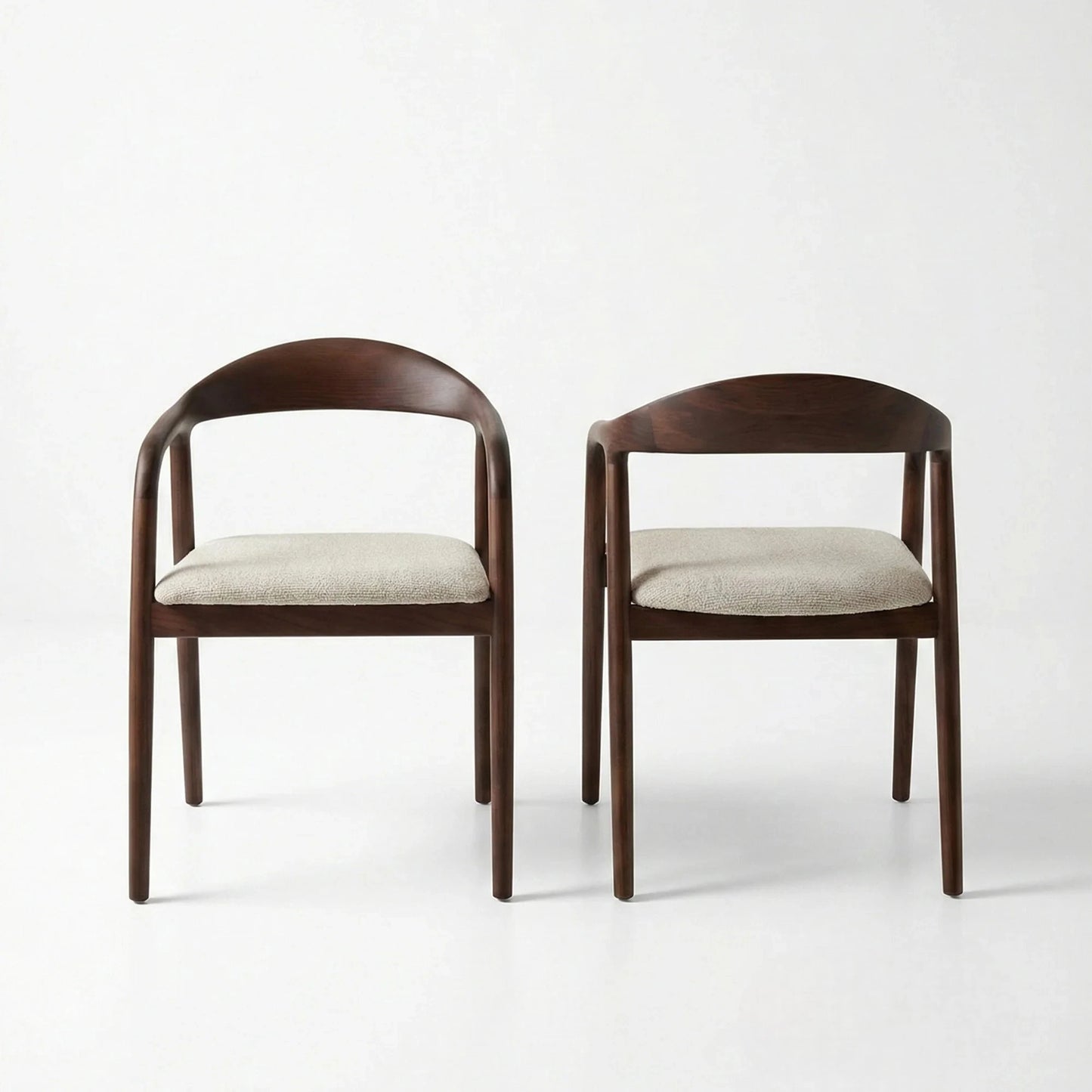 ALUXO Tess Walnut Dining Chair In Oatmeal Beige Boucle Fabric - Set Of 2