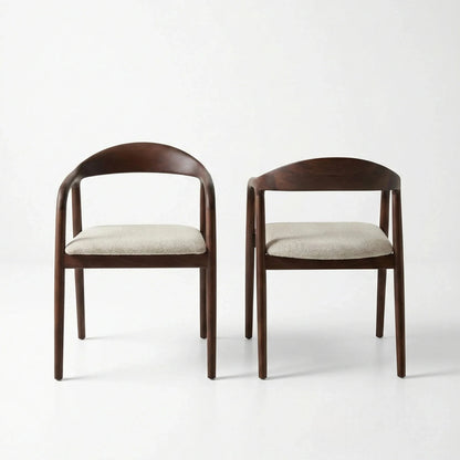 ALUXO Tess Walnut Dining Chair In Oatmeal Beige Boucle Fabric - Set Of 2