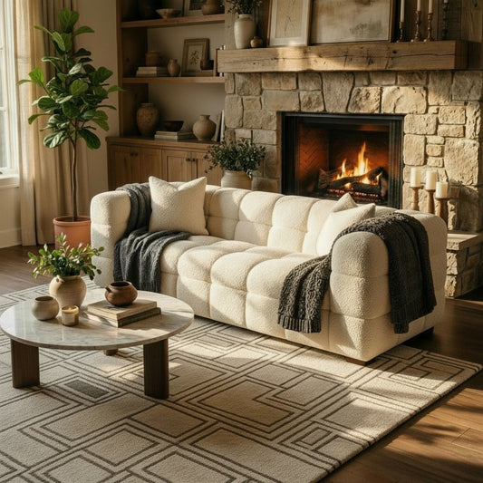 ALUXO Tribeca Bubble 3 Seater Sofa In Oatmeal Beige Boucle Fabric