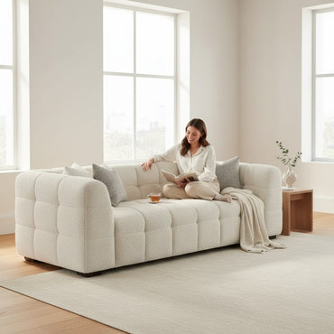 ALUXO Tribeca Bubble 3 Seater Sofa In Oatmeal Beige Boucle Fabric