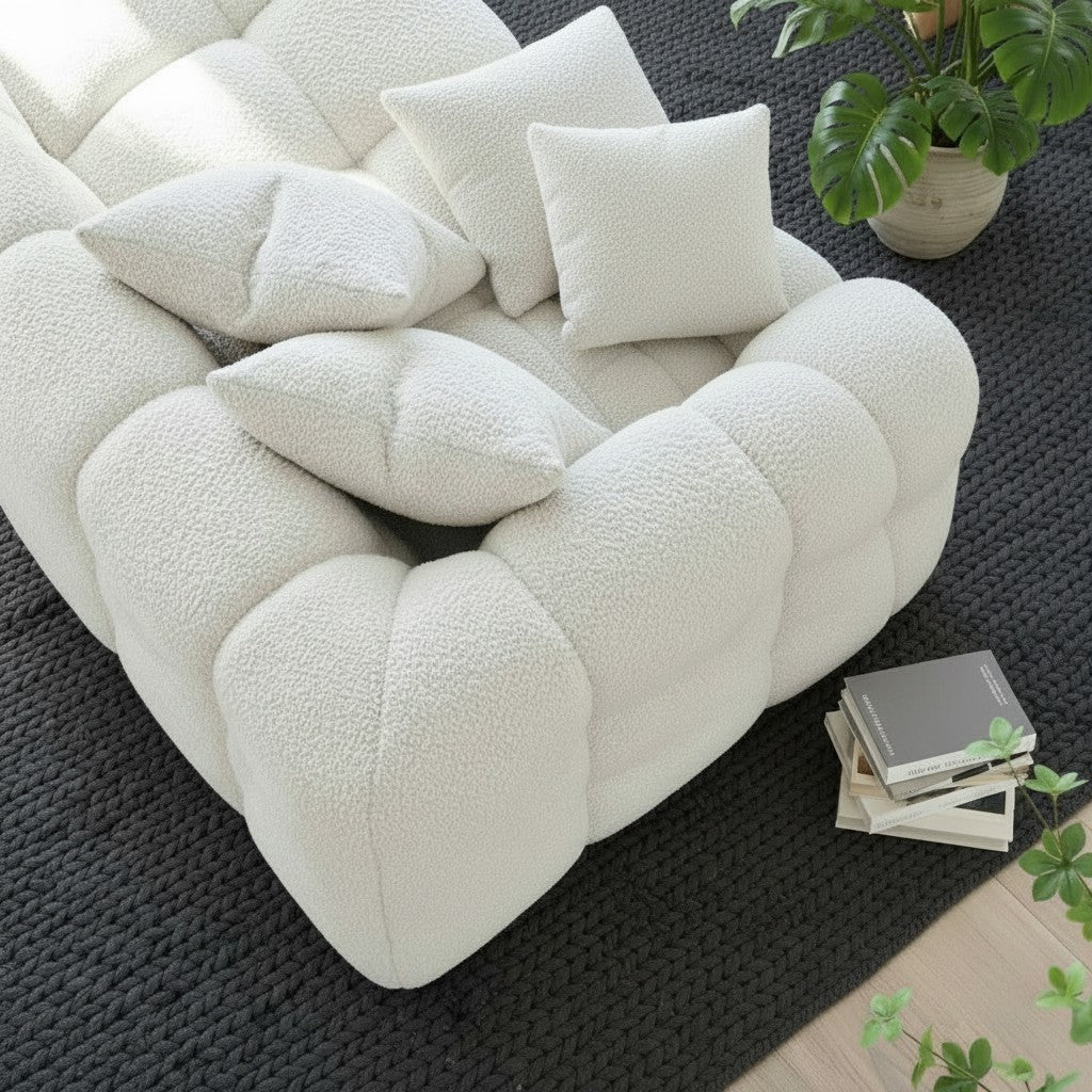 ALUXO Tribeca Bubble 3 Seater Sofa In Oatmeal Beige Boucle Fabric