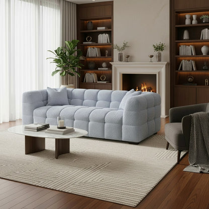 ALUXO Tribeca Bubble 3 Seater Sofa In Oatmeal Beige Boucle Fabric