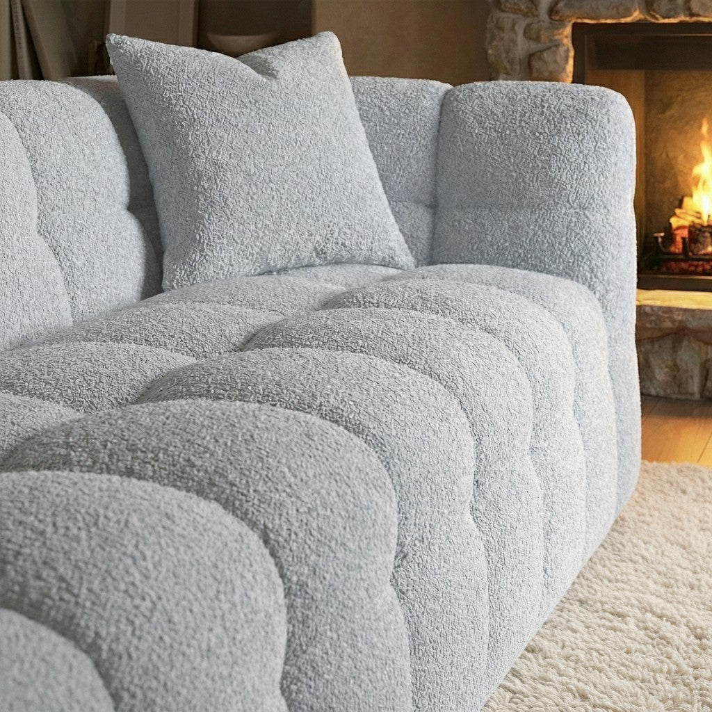 ALUXO Tribeca Bubble 3 Seater Sofa In Oatmeal Beige Boucle Fabric