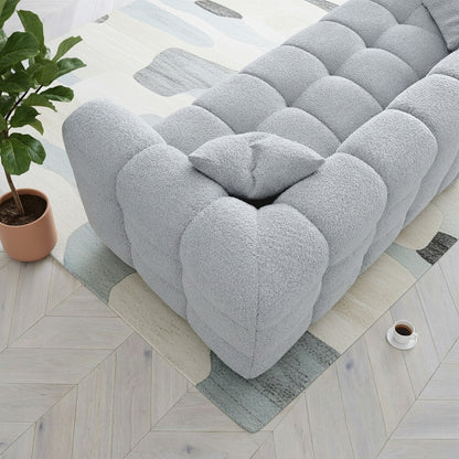 ALUXO Tribeca Bubble 3 Seater Sofa In Oatmeal Beige Boucle Fabric