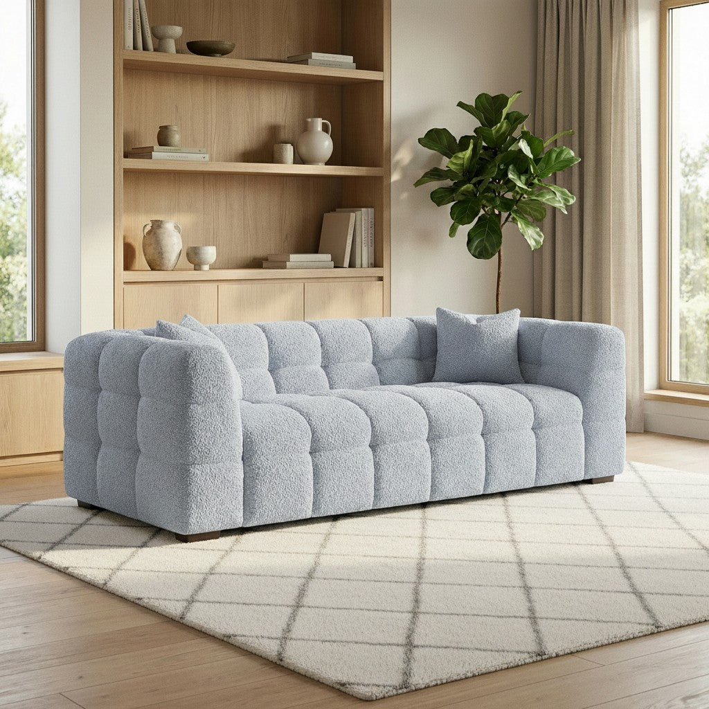 ALUXO Tribeca Bubble 3 Seater Sofa In Oatmeal Beige Boucle Fabric