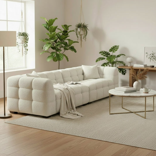 ALUXO Tribeca Bubble 4 Seater Large Sofa In Oatmeal Beige Boucle Fabric