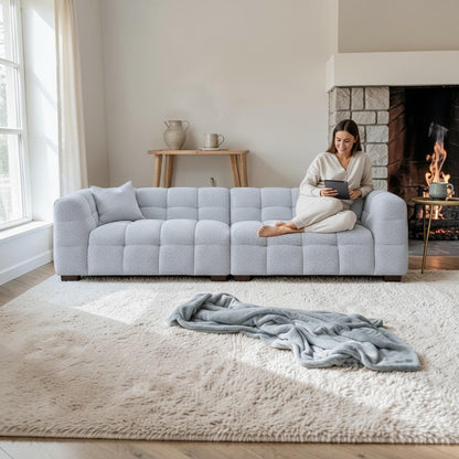 ALUXO Tribeca Bubble 4 Seater Large Sofa In Oatmeal Beige Boucle Fabric