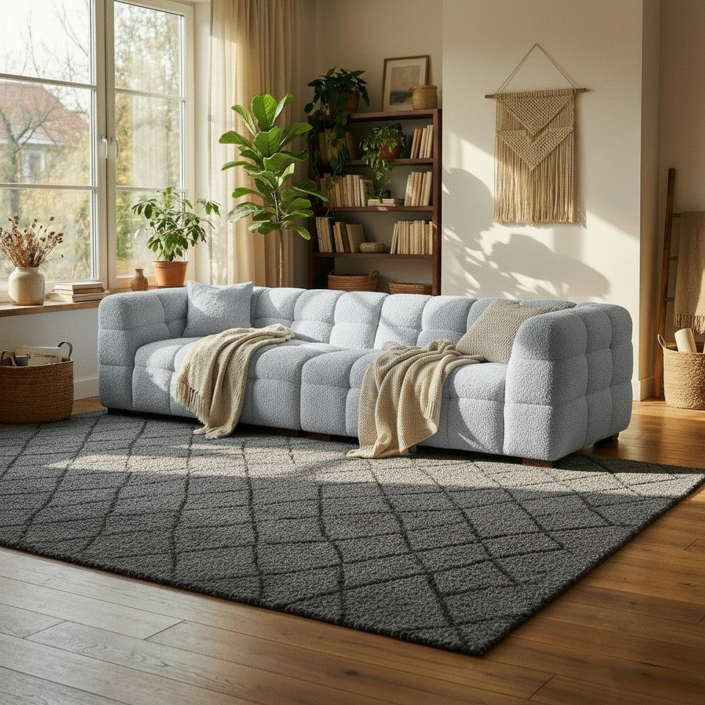 ALUXO Tribeca Bubble 4 Seater Large Sofa In Oatmeal Beige Boucle Fabric