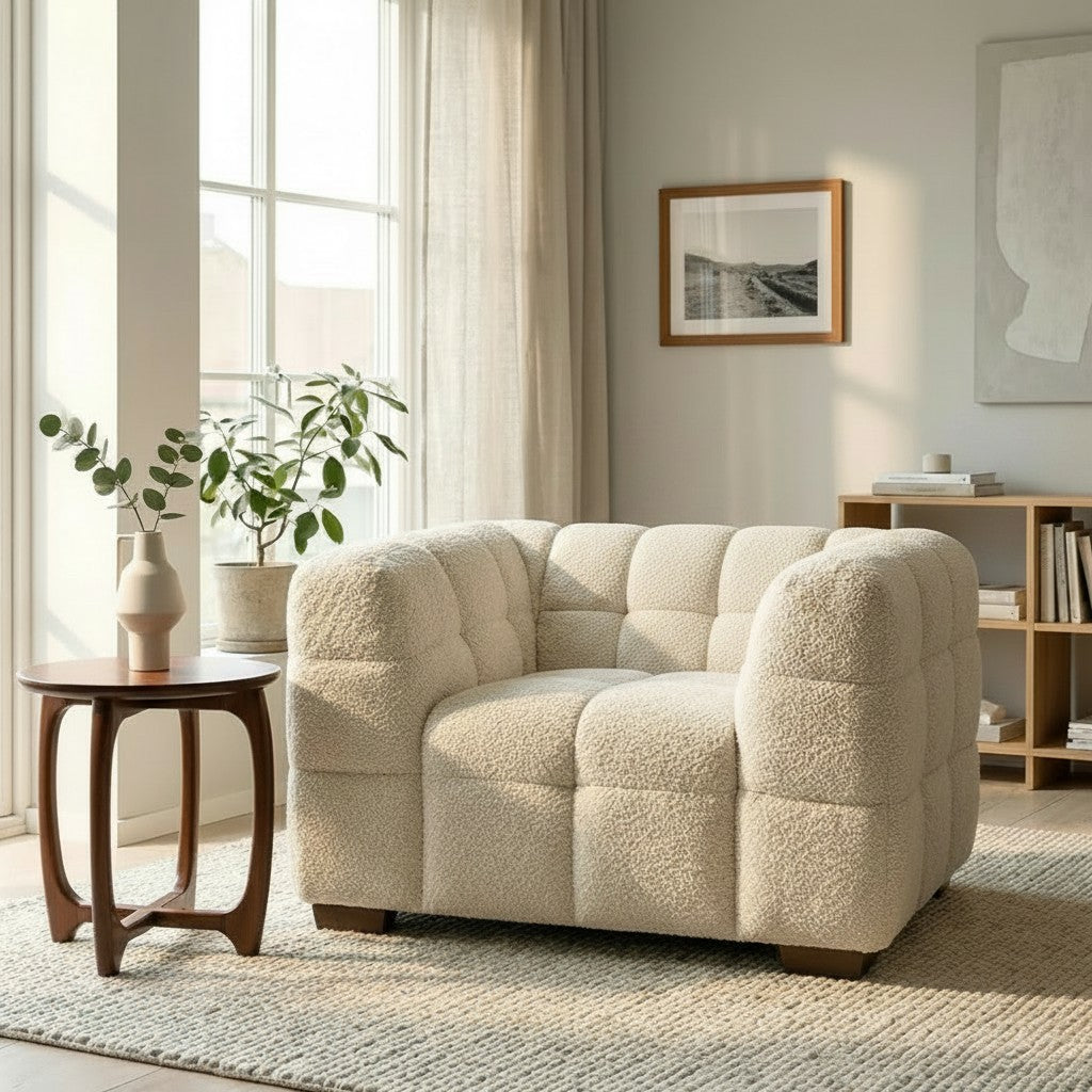 ALUXO Tribeca Bubble Armchair In Pearl Boucle Fabric