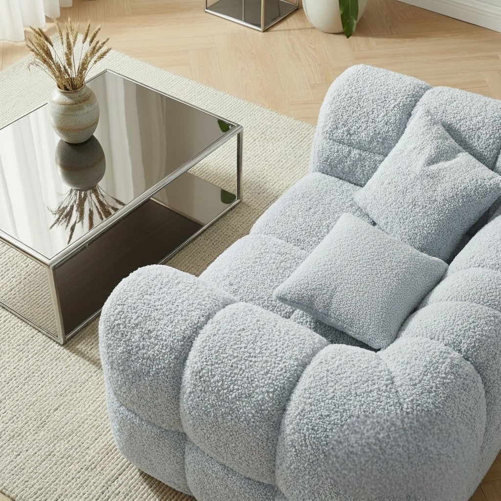 ALUXO Tribeca Bubble Armchair In Pearl Boucle Fabric