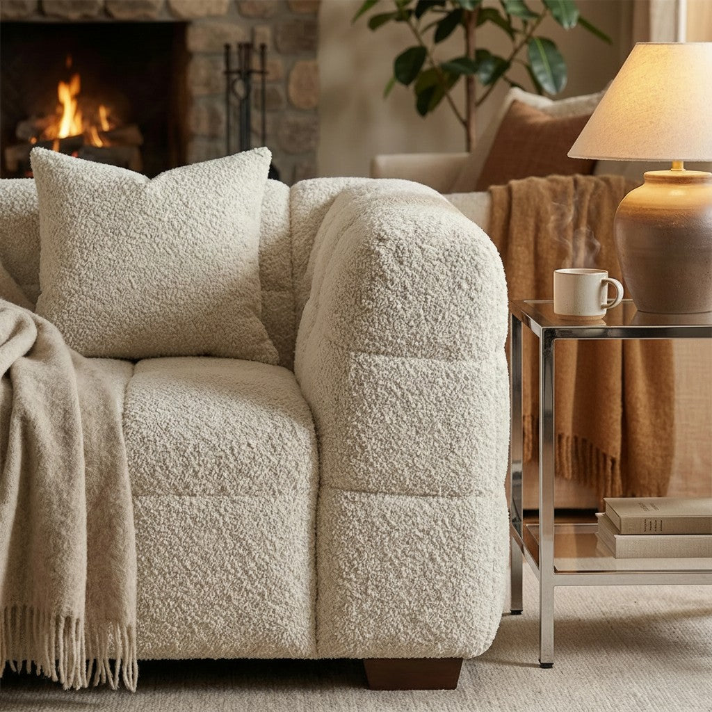 ALUXO Tribeca Bubble Armchair In Pearl Boucle Fabric