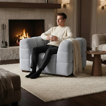 ALUXO Tribeca Bubble Armchair In Pearl Boucle Fabric