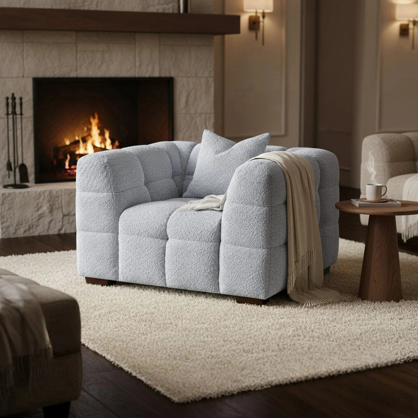 ALUXO Tribeca Bubble Armchair In Pearl Boucle Fabric