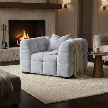 ALUXO Tribeca Bubble Armchair In Pearl Boucle Fabric