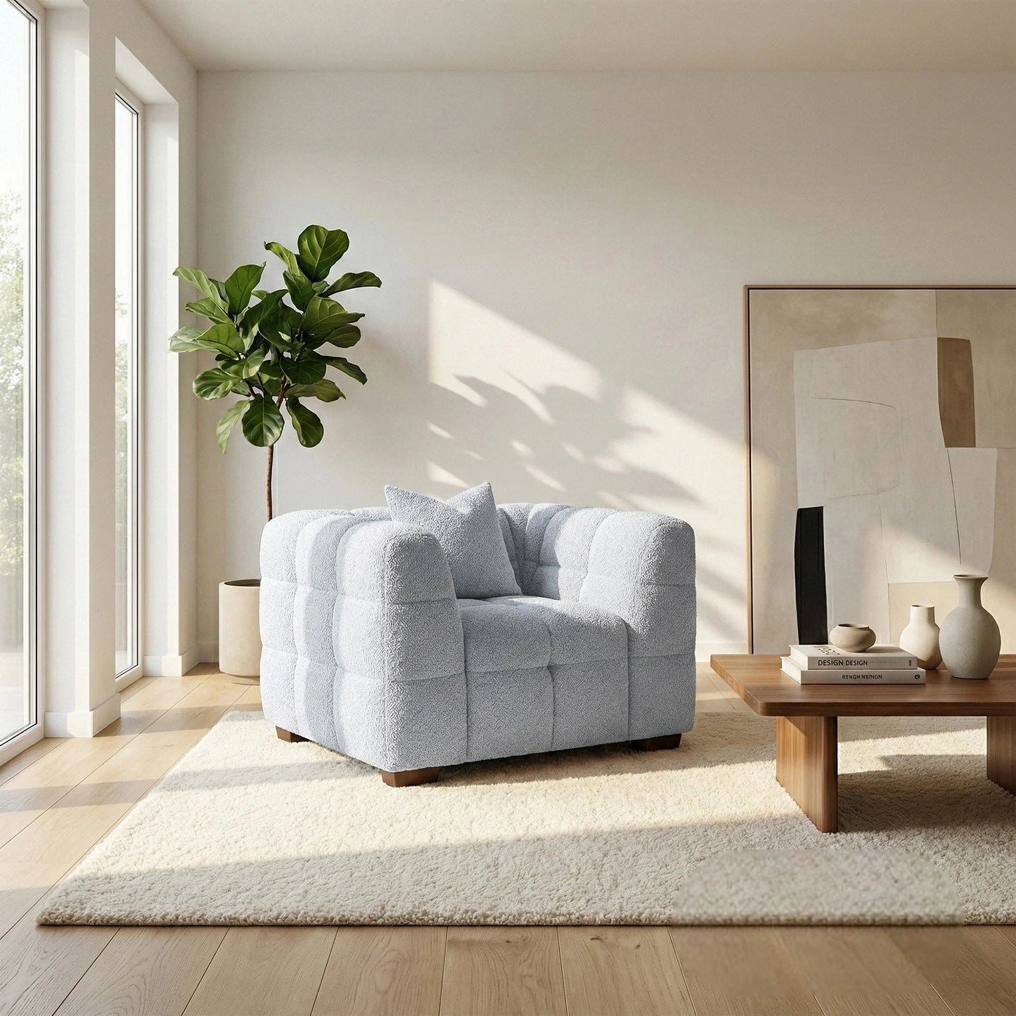 ALUXO Tribeca Bubble Armchair In Pearl Boucle Fabric