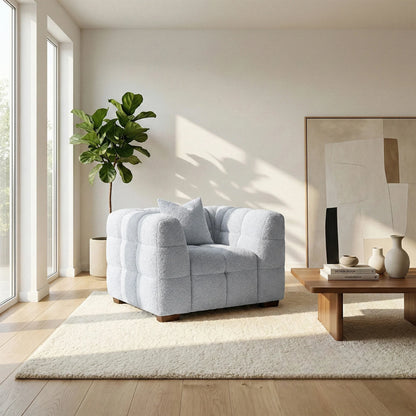 ALUXO Tribeca Bubble Armchair In Pearl Boucle Fabric