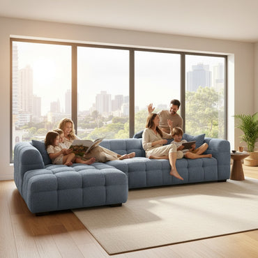 ALUXO Tribeca Bubble Left Hand Facing Corner Sofa In Iron Grey Boucle Fabric
