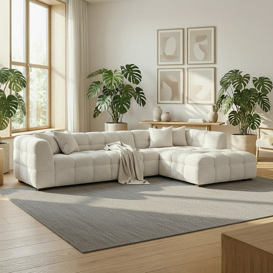 ALUXO Tribeca Bubble Right Hand Facing Corner Sofa In Oatmeal Beige Boucle Fabric