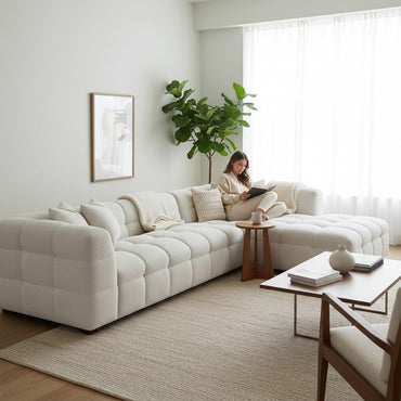 ALUXO Tribeca Bubble Right Hand Facing Corner Sofa In Oatmeal Beige Boucle Fabric