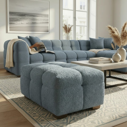 ALUXO Tribeca Bubble Upholstered Footstool In Iron Grey Boucle Fabric