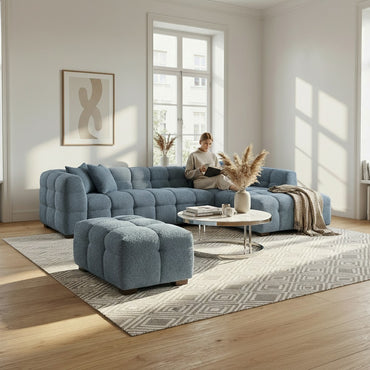 ALUXO Tribeca Bubble Upholstered Footstool In Iron Grey Boucle Fabric