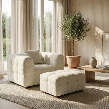 ALUXO Tribeca Bubble Upholstered Footstool In Iron Grey Boucle Fabric