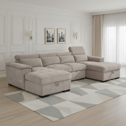 Alaya Sofabed Beige Fabric U Shape Corner Sofa