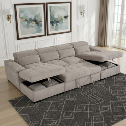 Alaya Sofabed Beige Fabric U Shape Corner Sofa