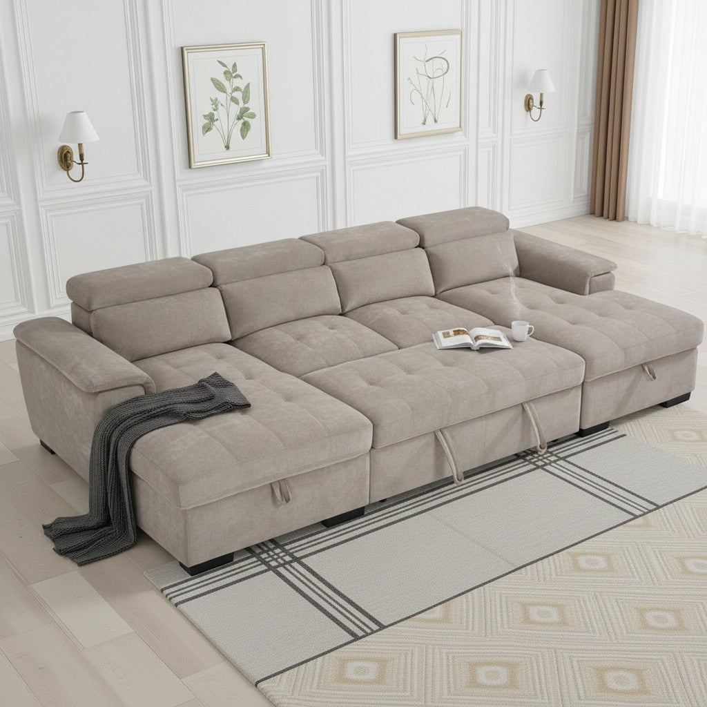 Alaya Sofabed Beige Fabric U Shape Corner Sofa