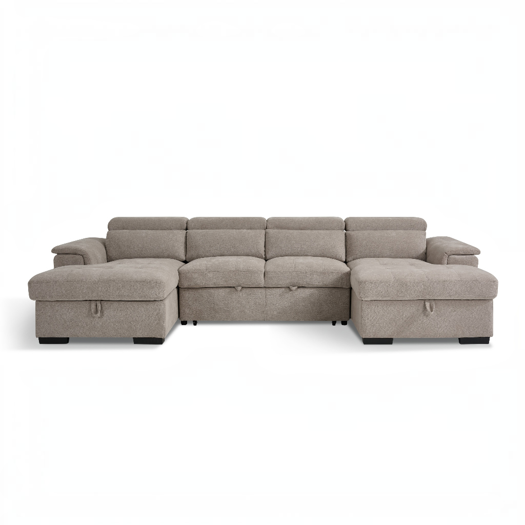 Alaya Sofabed Beige Fabric U Shape Corner Sofa