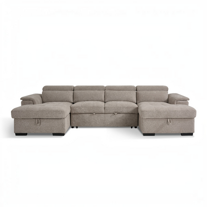 Alaya Sofabed Beige Fabric U Shape Corner Sofa