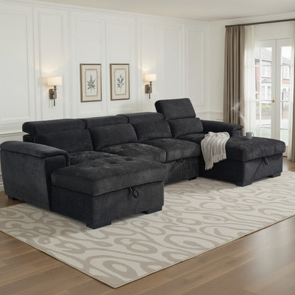 Alaya Sofabed Black Fabric U Shape Corner Sofa