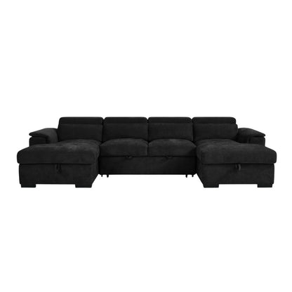 Alaya Sofabed Black Fabric U Shape Corner Sofa