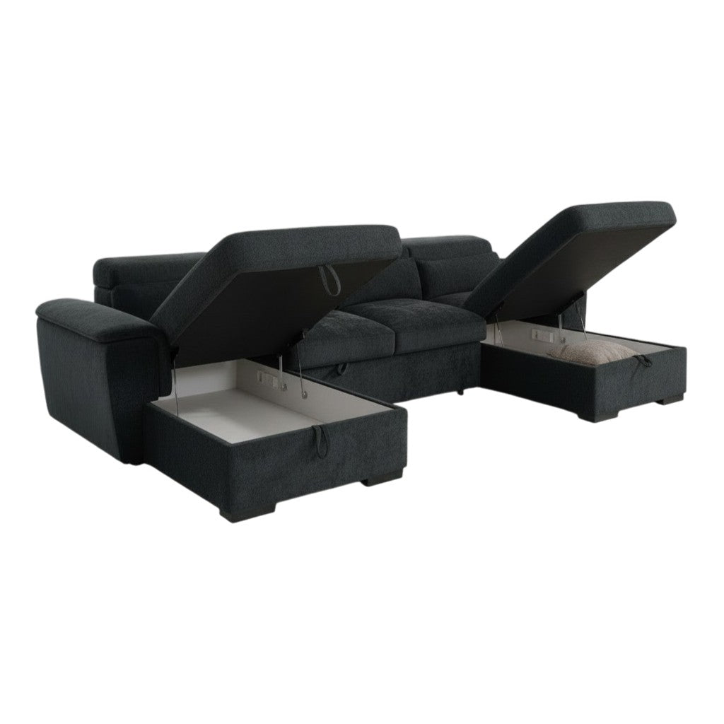 Alaya Sofabed Black Fabric U Shape Corner Sofa