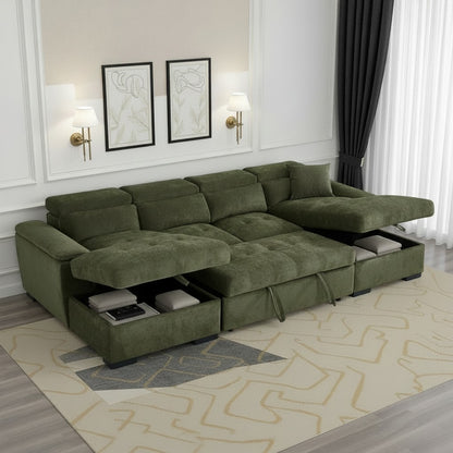 Alaya Sofabed Green Fabric U Shape Corner Sofa